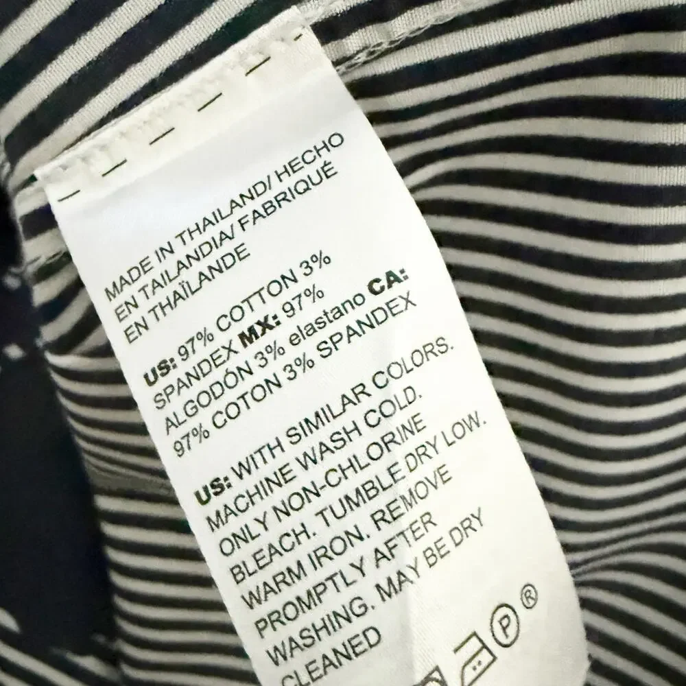 CHICO’S | Navy Blue & White Stripe Floral Print‎ Button Front Tunic | Large